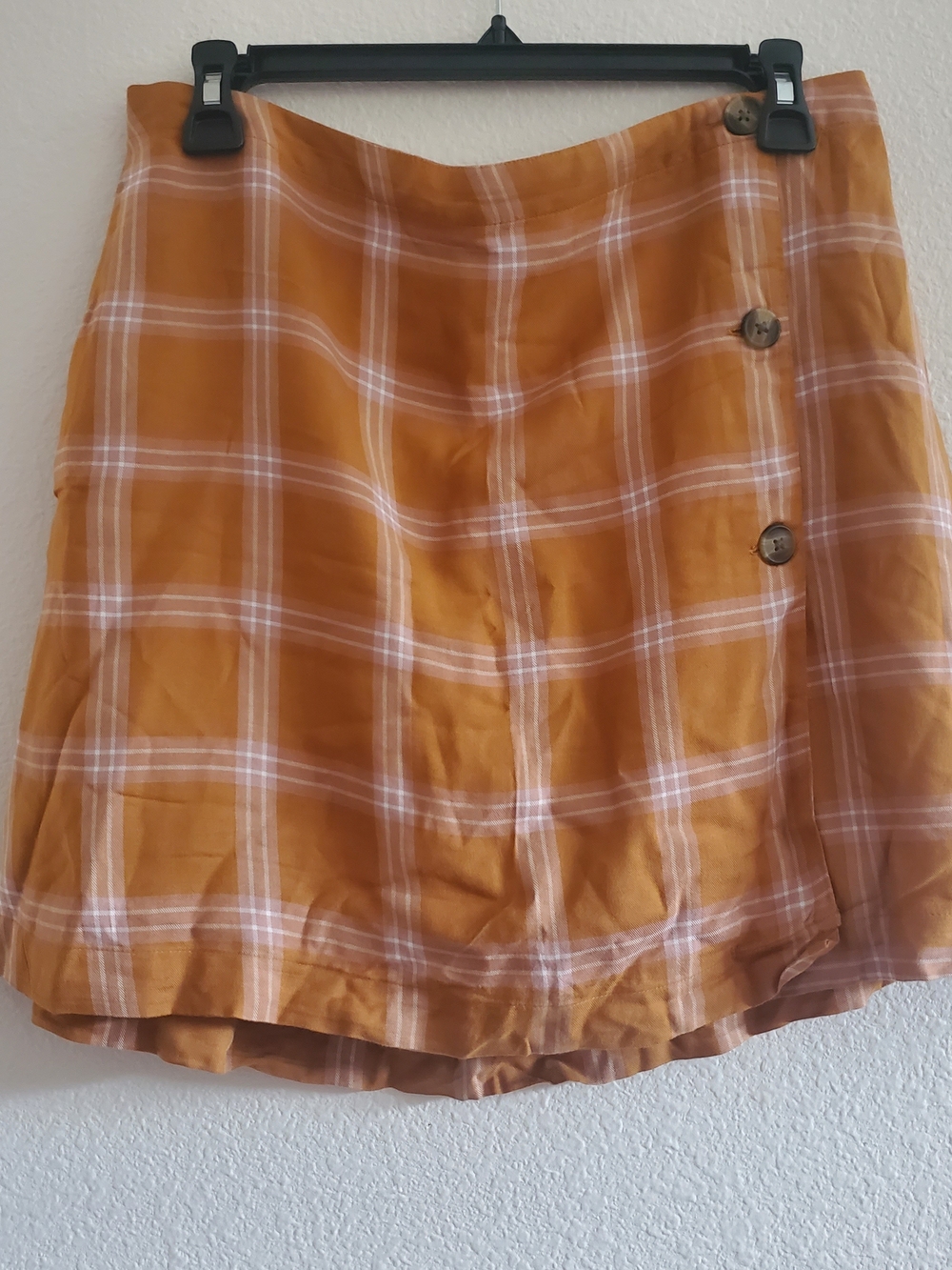 American Eagle Outfitters Mustard Plaid Mini Skirt with White Windowpane Size L